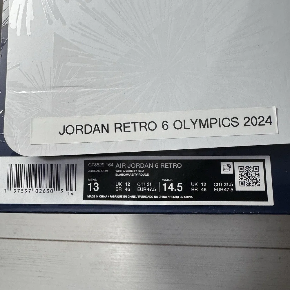 Air Jordan 6 'Olympic' Retro Sneakers Size 13 DS